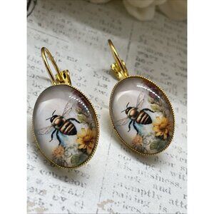 Bumble Honey Bee Keeper Garden Sunflower Gold Boutique Wire Earrings Wedding